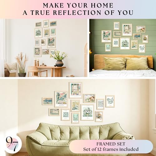 97 Decor Sage Green Boho Framed Wall Art, 12 Pcs Prints, Beige Frame - Image 4