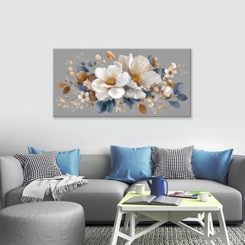 Neutral Gray White Floral Canvas Wall Art Decor for Living Room 24×48 - Image 4