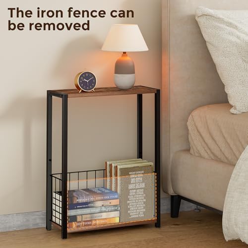 Homleke Narrow Side Table with Magazine Holder, Skinny End Table - Image 7