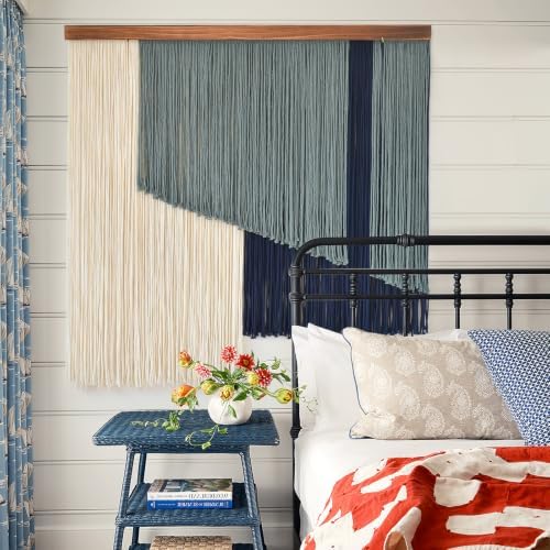 Jakalin Macrame Wall Hanging Boho Yarn Tassel Blue Modern Decor 39"x39" - Image 4