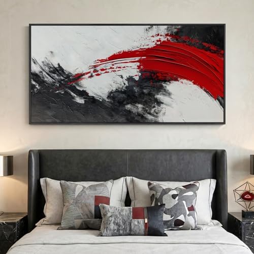 Extra Large Framed Red Black White Abstract Wall Art for Living Room, 60x30 - Image 3