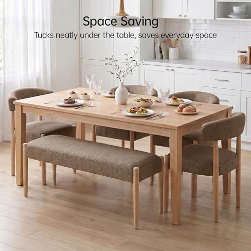VKNOW Upholstered Dining Room Set for 4, Mid-Century Modern Dining Chairs Set of 2 and Dining Bench with Rubberwood Legs, for Dining Room, Living Room, Kitchen, Dark Brown - Image 6