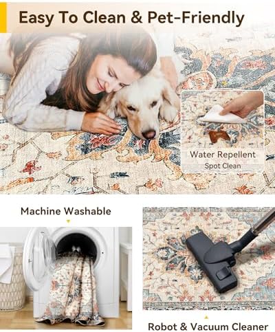 RELEANY Washable Area Rug, Large 10'x12', Beige/Blue/Orange - Image 6