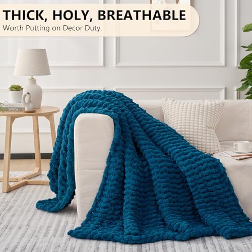 L'AGRATY Chunky Knit Throw Blanket for Couch, 80'' x 90'' Knit Throw, Blue - Image 6