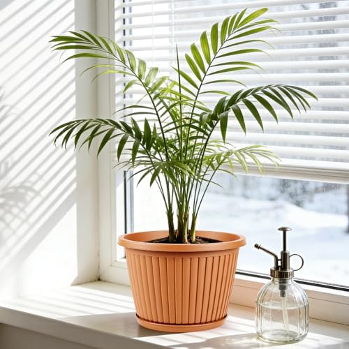 Large-Planter-Indoor-Outdoor Plant Pots, 16 inch 4 Pack Plastic Flower Pots with Saucer And Drainage Holes, Modern Garden Planters For Planting Medium Large Plants, Decorative Resin Garden Pots - Image 6