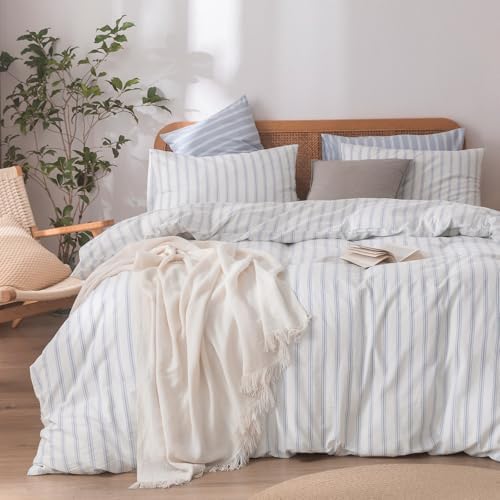 BESTOUCH Striped Cotton Duvet Cover Set Linen Feel King by BESTOUCH