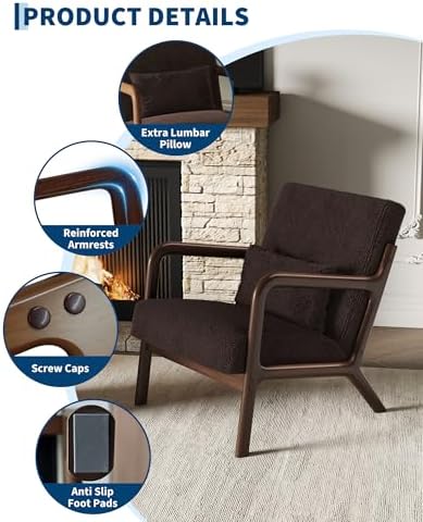 Garvee Mid Century Accent Chair, Upholstered Armchair with Lumbar Pillow - Image 4