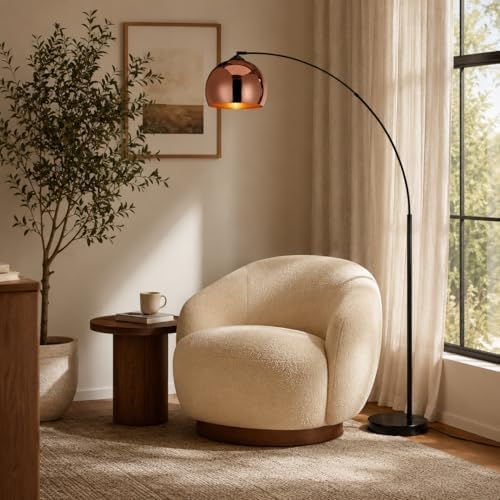 Teamson Home Arquer 66.93" Arc Floor Lamp for Living Rooms, Home Offices, Dining Rooms, Bedrooms with Faux Black Marble Base and Rose Gold Bell Shade - Image 4