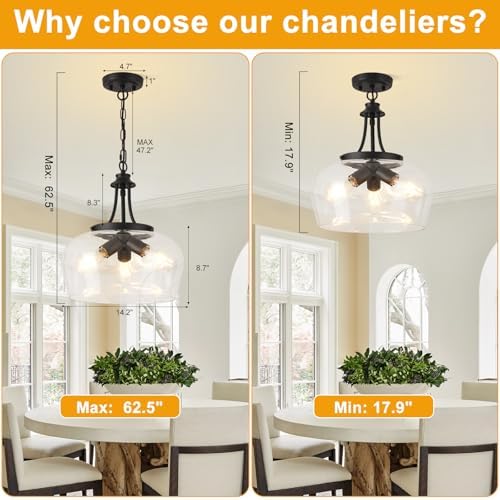 Modern Pendant Lights Kitchen Island, 3-Light Black Pendant Light Fixtures with 14.2" Clear Glass Shade, Industrial Hanging Pendant Lights Fixture for Kitchen Island Dining Room Entryway Foyer - Image 4