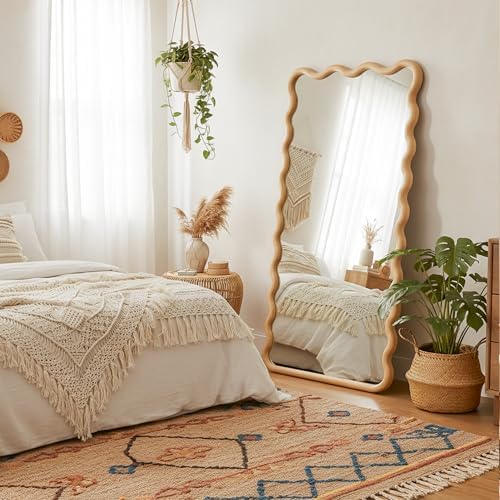 Full Length Mirror, 55”x28” Wavy Wood Floor Mirror for Wall - Image 2
