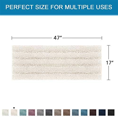 H.VERSAILTEX Bath Rugs for Bathroom Non Slip Bath Mats Extra Thick Chenille Striped Bath Rug Runners 47" x 17" Absorbent Fluffy Soft Shaggy Mats Dry Fast Plush Area Carpet for Bath Room - Ivory - Image 2