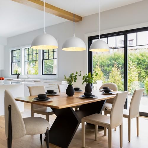 White Pendant Light 3 Pack,11.8 Inch Industrial Pendant Lights Adjustable Height, Farmhouse Pendant Lighting for Kitchen Island for Dining Room, Bedroom, Barn - Image 6