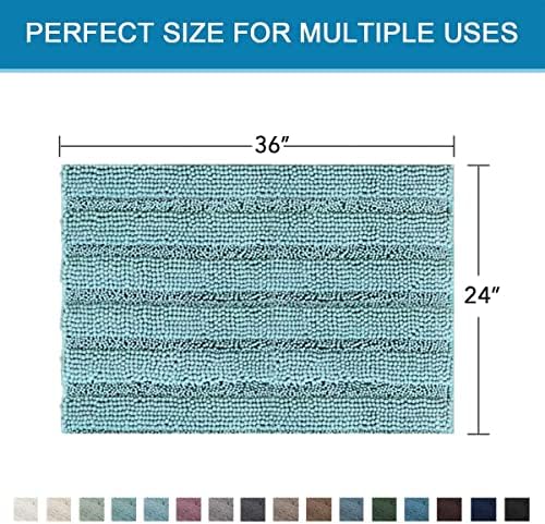H.VERSAILTEX Bath Mats for Bathroom Non Slip Extra Thick Chenille Striped Bath Rug 24" x 36" Absorbent Non Skid Fluffy Soft Shaggy Rugs Washable Plush Mats for Indoor, Bath Room, Tub - Aqua Haze - Image 2