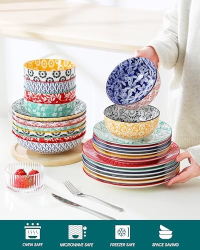 vancasso SELENE Plates and Bowls Set for 6, 24 Pieces Dinnerware Sets, Mircowave and Dishwasher Safe Dishes Set, Porcelain Muted Dinnerware - Image 4