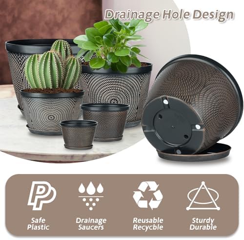 Quarut 4 Pack 6 Inch Flower Pots Planters for Outdoor Indoor - Image 4
