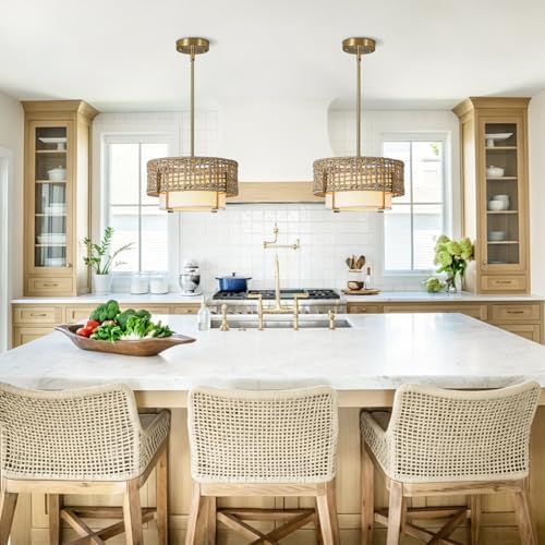 12.6" Rattan Pendant Light, Boho Chandelier for Kitchen Island - Image 6