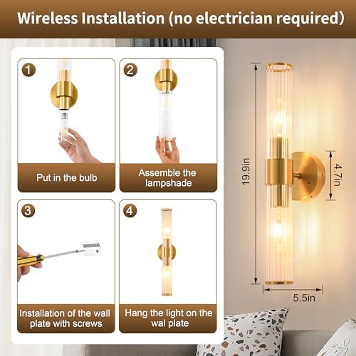 Gold Battery Operated Wall Sconces Set of Two, Dimmable Rechargeable Sconce - Image 4