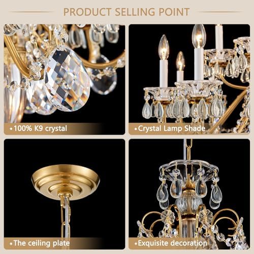 Vintage Maria Theresa Crystal Chandelier for Foyer, 18-Light Brass Large Candelabra Chandelier Pendant Light Fixture for Living Room Hallway Lobby Entrance Banquet Hall Dia 37" - Image 5
