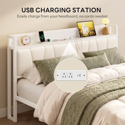 LIKIMIO Queen Bed Frame with Storage Headboard and Charging Station - Image 3