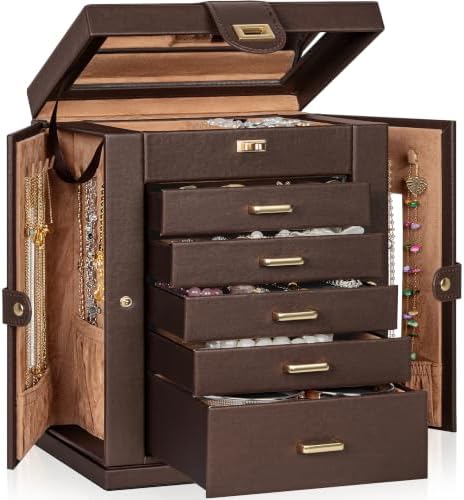 AKOZLIN 6-Tier Jewelry Box Organizer 5 Drawers Storage M-L Brown by AKOZLIN