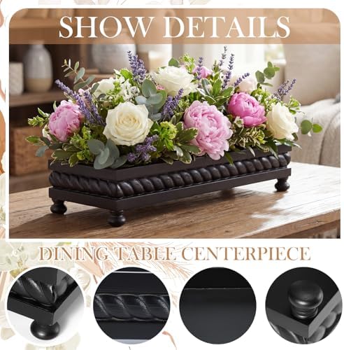 AceOrbit Large Long Wooden Dough Bowl, Spring Decorative Wooden Tables Centerpiece Tray, Riser Rustic Dough Bowl, Farmhouse Centerpiece Tray for Table Living Room Dining Gift(16",Black) - Image 3