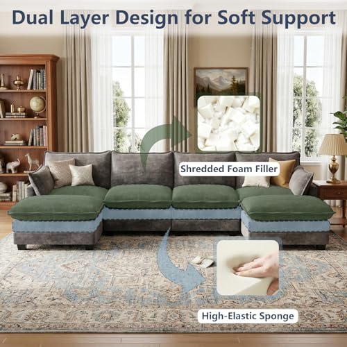 U Shaped Modular Sectional Couch, Comfy Sofa for Living Room - Image 4