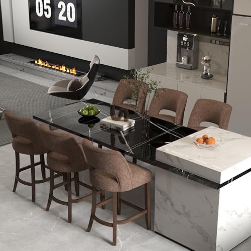 VKNOW Bar Stools Set of 4, 26" Fabric Counter Height Bar Stools, Brown - Image 5