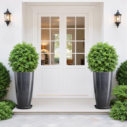 QCQHDU 21 inch Tall Planters for Outdoor & Indoor Plants, 2 Pack Sturdy Plant-Flower-Tree Pots for Front Porch Patio Deck Living Room Decor - Image 2