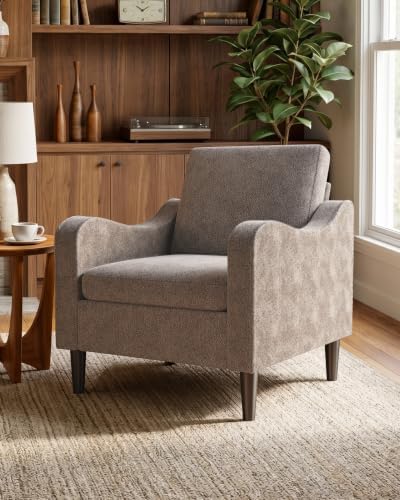 LEVELEVE Accent Arm Chair – Light Brown, Upholstered Scooped Comfy Reading Chair for Living Room, Bedroom, Apartment, Waiting Room by Enjoyyourlife