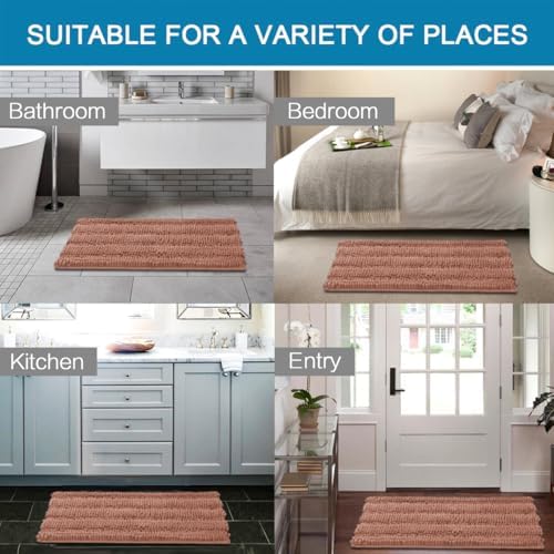 H.VERSAILTEX 2 Piece Set Bathroom Rugs Bath Mats Sets Super Absorbent Chenille Striped Bath Mats Non Skid Machine Wash Dry Rugs for Bathroom Floor (Muted Clay, 24 x 36 Plus 20 x 32 - Inches) - Image 6
