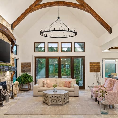 30 Lights Black Extra Large Wagon Wheel Chandelier, 60 Inch Farmhouse Industrial Ceiling Light Fixture for High Ceiling Outdoor Porch Living Dining Room Foyer Entryway, E12 - Image 3