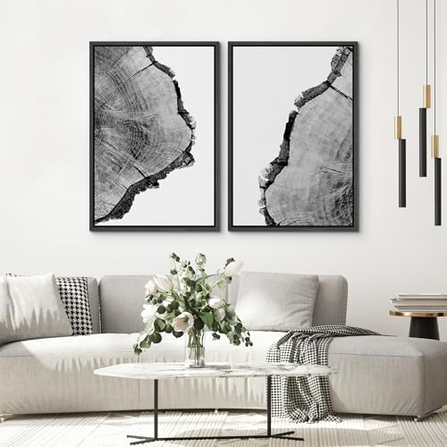 SIGNWIN Framed Wall Art Print Set Black & White Close Up Tree Ring Details Nature Wilderness Photography Modern Art Multicolor for Living Room, Bedroom, Office - 24"" x36 x2 Black - Image 4