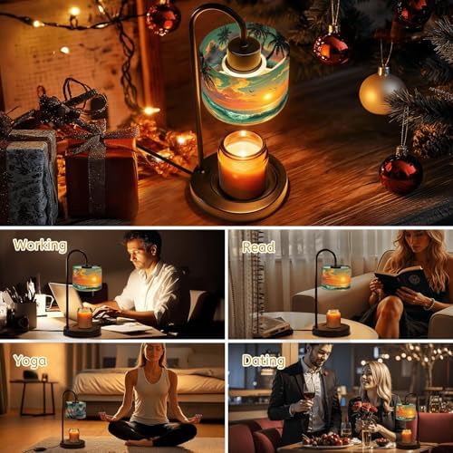 Candle Warmer Lamp with Timer Tropical Sunset Beach Palm Trees Vibrant Sky Dimmable Wax Warmer with 4 Bulbs for Jar Candles Women Birthday Gifts House Warming New Home Decor - Image 7