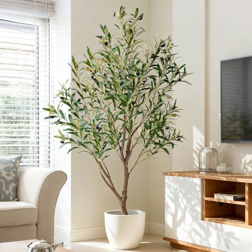 Erimda 5ft Artificial Olive Tree, Realistic Faux Olive Plant with Hand-Placed Fruits, Sturdy Fake Olive Tree for Living Room, Office, Modern Farmhouse Home Decor - Image 3