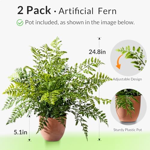 2 Pack Artificial Fern Plants in Pots Artificial Boston Ferns Potted Plants Faux Fern Bush Plant Shrubs Greenery for Outdoor Indoor Porch Patio Farmhouse Garden Living Room Office Table Decor (Type 2) - Image 4