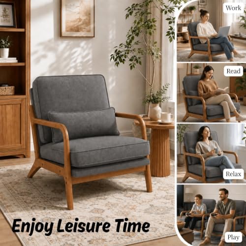 Karl home Mid-Century Modern Accent Reading Chair, Grey - Image 4