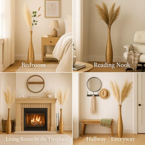 Leewadee Large Floor Vase 41 inches Mango Wood for Pampas Grass, Dried Flowers - Image 4