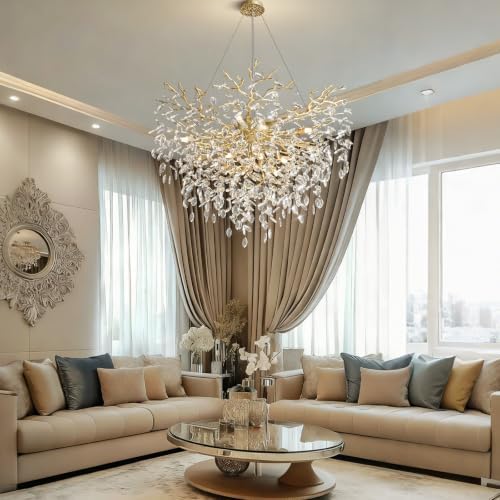 40" Modern Crystal Chandelier, 12-Light Gold Tree Branch Chandeliers, Luxury Round Chandelier for Dining Room, Living Room, Foyer, Entryway, Kitchen, Bedroom, Luxury K9 Crystal Raindrop Light Fixture - Image 2