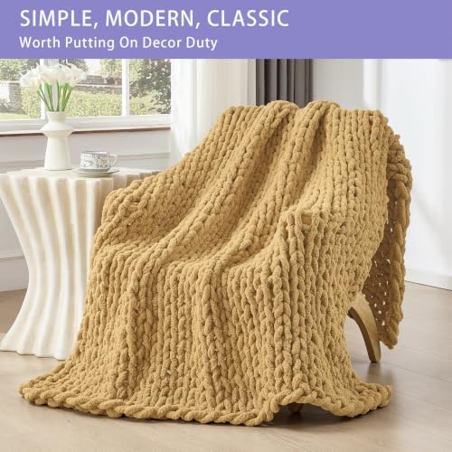 Bigacogo Chunky Knit Throw Blanket for Couch, 51x63 inches, Goldenrod - Image 3