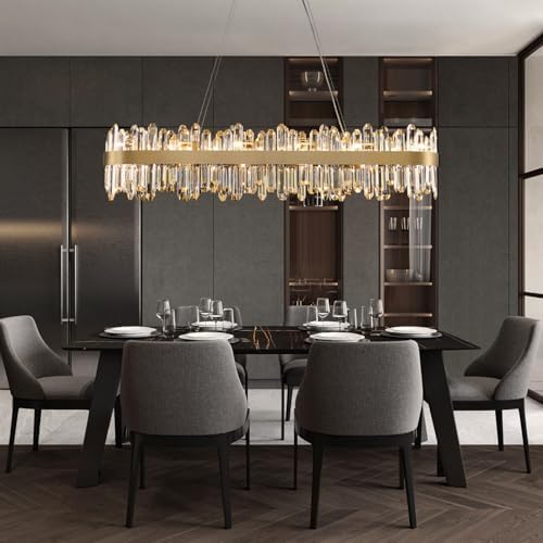Gold Oval Crystal Chandelier L45.3 inch, 24-Lights Gold Chandeliers Modern Crystal Chandelier Pendant Light Fixture G9 Lights Pendant Ceiling Light for Dining Living Room Kitchen Island - Image 7