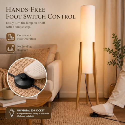 BOFEA-50 Floor Lamps for Living Room,Nordic Modern Floor Lamp,Tall Standing Boho Lamp with Fabric Shade,3 Color Art Standing Lamps,Farmhouse Wood Floor Lamp for Bedroom Office Corner - Image 5
