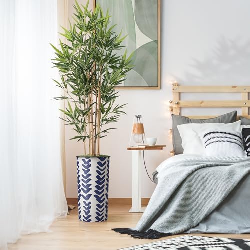 Artificial Tree in Pattern Planter, Fake Bamboo Silk TRE for Indoor and Outdoor Home Decoration - 70" Overall Tall (Plant Pot Plus Tree) - Image 3