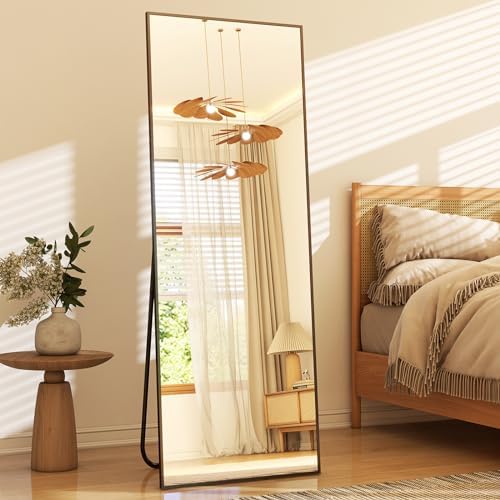 GLSLAND 58"x18" Full Length Mirror Full Body Mirror Freestanding Hanging or Leaning Rectangle Floor Mirror Aluminum Alloy for Bedroom Bathroom Living Room,Black by GLSLAND