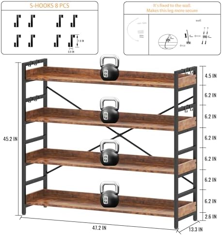 HCHQHS 4 Tier Bookshelf, Adjustable Industrial Bookcase, Vertical Tall Book Shelf, Wood and Black Metal Open Bookshelves for Home Office, Living Room, Bedroom - Image 3