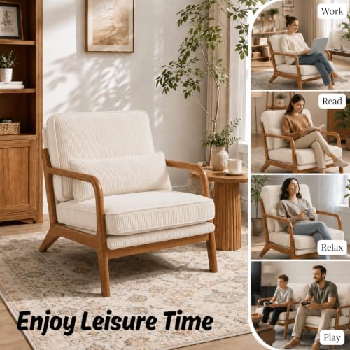 Karl home Mid-Century Modern Accent Reading Chair, Beige - Image 4