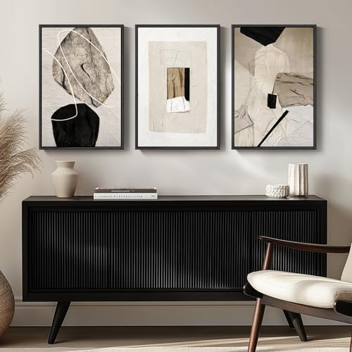 Large Framed Modern Neutral Abstract Wall Art, Set of 3, Total 60x30 In - Image 4