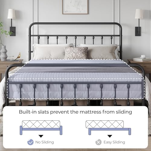 Yaheetech King Metal Platform Bed Frame, Victorian Headboard & Footboard - Image 4
