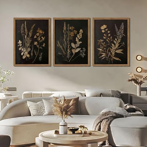 Framed Dark Botanical Wall Art Set of 3, Black Moody Floral Wall Decor Paintings, Dark Academia Decor, Vintage Flower Artwork Prints Pictures for Living Room Bedroom Bathroom 16x24 Inch - Image 5