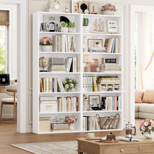 FOTOSOK 6 Tier Tall Bookshelf and Bookcase, Open Display Shelves, White 2PK by FOTOSOK
