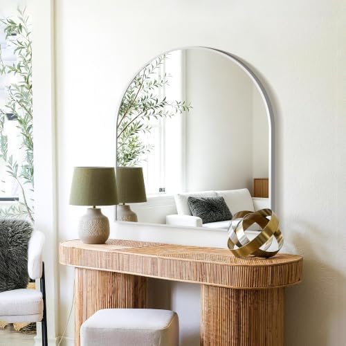 FICTOR 30" x 32" Arched Bathroom Vanity Mirror for Over Sink, Silver - Image 5